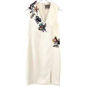 Jason Wu Spring 2018 White Floral Embroidered Sleeveless V-Neck Midi Dress sz 14